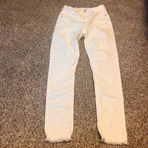 LOFT‎ The Skinny White Denim Jeans Frayed Hem Women's Size 25